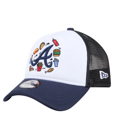 New Era Kids' Big Boys And Girls White, Navy Atlanta Braves Food A-frame 9forty Trucker Adjustable Hat In Blue