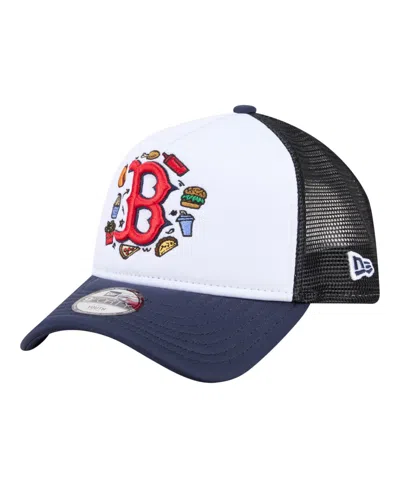 New Era Kids' Big Boys And Girls White, Navy Boston Red Sox Food A-frame 9forty Trucker Adjustable Hat In Blue