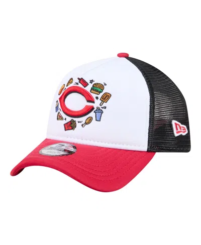 New Era Kids' Big Boys And Girls White, Red Cincinnati Reds Food A-frame 9forty Trucker Adjustable Hat