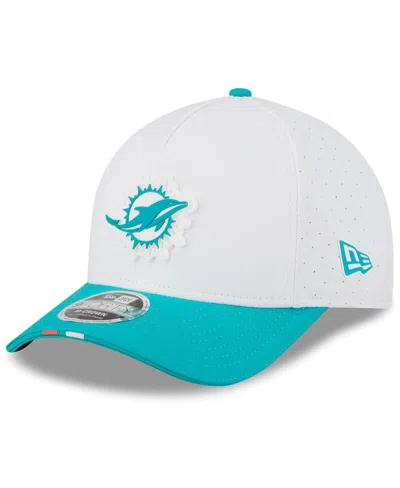 New Era Kids' Big Boys And Girls White/aqua Miami Dolphins 2025 Nfl Training Camp A-frame 9forty Adjustable Hat In Multi