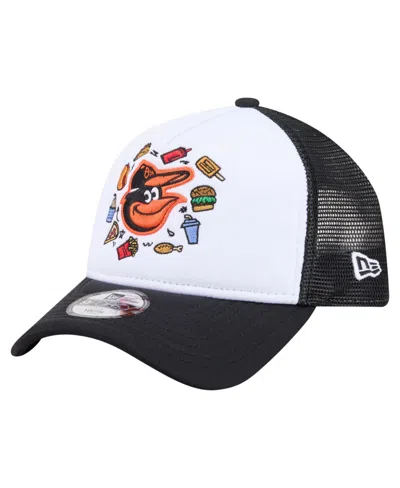 New Era Kids' Big Boys And Girls White/black Baltimore Orioles Food A-frame 9forty Trucker Adjustable Hat
