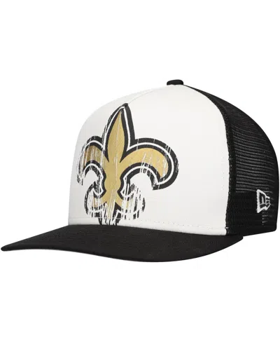 New Era Kids' Big Boys And Girls White/black New Orleans Saints Distressed 9fifty A-frame Snapback Hat