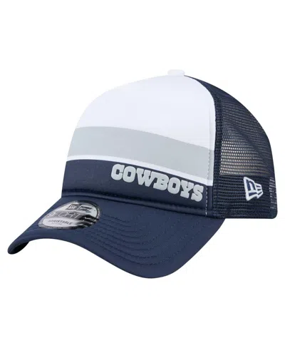 New Era Kids' Big Boys And Girls White/navy Dallas Cowboys Sport Night Color Block 9forty A-frame Trucker Adjustab In Blue