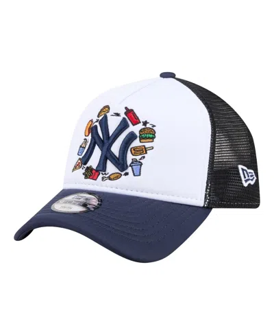 New Era Kids' Big Boys And Girls White/navy New York Yankees Food A-frame 9forty Trucker Adjustable Hat In Multi
