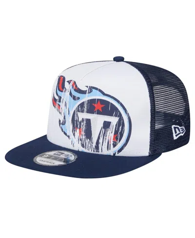 New Era Kids' Big Boys And Girls White/navy Tennessee Titans Distressed 9fifty A-frame Snapback Hat In Blue