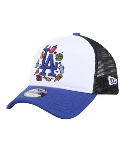 New Era Kids' Big Boys And Girls White/royal Los Angeles Dodgers Food A-frame 9forty Trucker Adjustable Hat