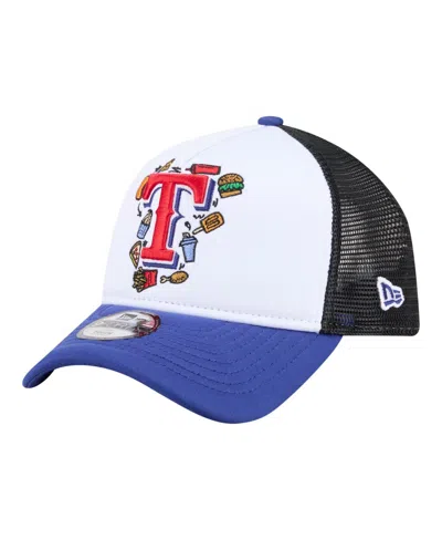 New Era Kids' Big Boys And Girls White/royal Texas Rangers Food A-frame 9forty Trucker Adjustable Hat
