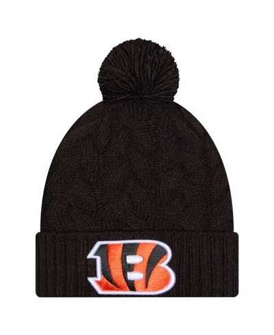 New Era Kids' Big Girls Black Cincinnati Bengals Cabled Cuffed Pom With Knit Hat