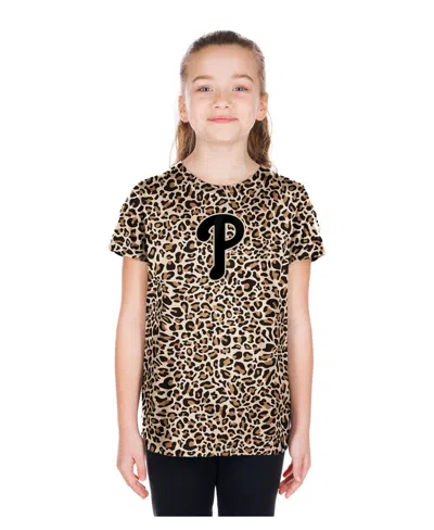 New Era Kids' Big Girls Brown Philadelphia Phillies Leopard T-shirt In Animal Print