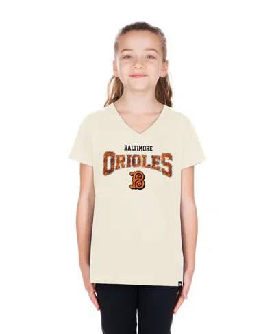 New Era Kids' Big Girls Cream Baltimore Orioles 2026 City Connect Flip Sequin V-neck T-shirt In Yellow