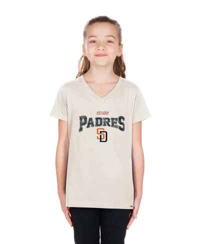 New Era Kids' Big Girls Cream San Diego Padres 2026 City Connect Flip Sequin V-neck T-shirt In Neutral