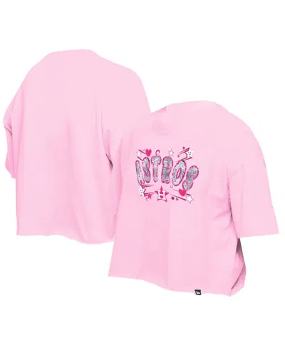 New Era Kids' Big Girls Light Pink Houston Astros Flip Sequin Team T-shirt