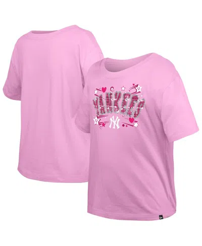New Era Kids' Big Girls Light Pink New York Yankees Flip Sequin Team T-shirt