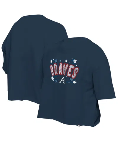 New Era Kids' Big Girls Navy Atlanta Braves Flip Sequin Team T-shirt In Blue