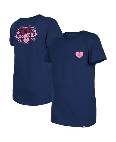 New Era Kids' Big Girls Navy Uswnt Bubble Heart T-shirt