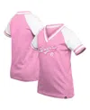 New Era Big Girls Pink Milwaukee Brewers Mommy Me Raglan V-neck T-shirt In Pink