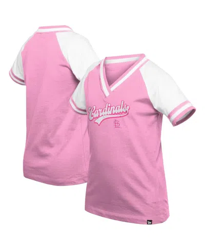 New Era Kids' Big Girls Pink St. Louis Cardinals Mommy Me Raglan V-neck T-shirt In Multi