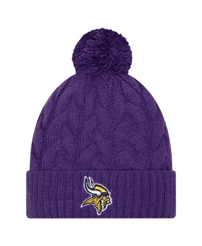 New Era Big Girls Purple Minnesota Vikings Cabled Cuffed Knit Hat With Pom