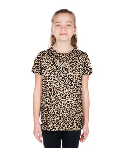 New Era Kids' Big Girls Tan Jacksonville Jaguars Mom Me Leopard T-shirt In Animal Print