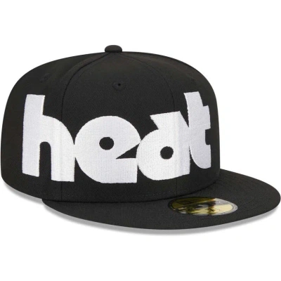 New Era Black Miami Heat Checkerboard Uv 59fifty Fitted Hat