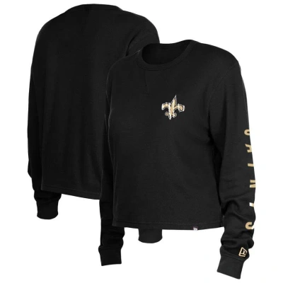New Era Black New Orleans Saints Thermal Crop Long Sleeve T-shirt
