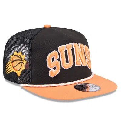 New Era Men's Black/orange Phoenix Suns Throwback Team Arch Golfer Snapback Hat In Black Oran