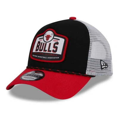 New Era Men's  Black, Red Chicago Bulls A-frame 9forty Trucker Hat In Black,red