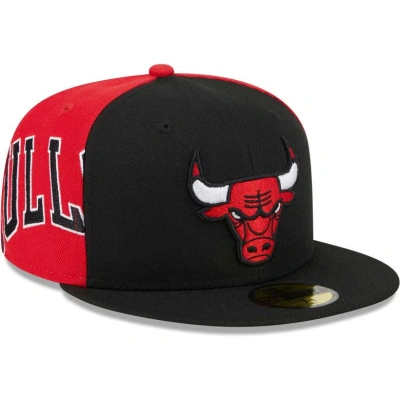 New Era Men's  Black, Red Chicago Bulls Gameday Wordmark 59fifty Fitted Hat In Black,red