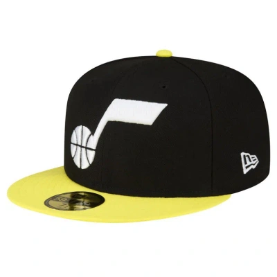 New Era Men's  Black, Yellow Utah Jazz 2-tone 59fifty Fitted Hat In Black,yellow