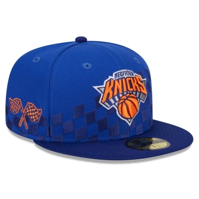 New Era Blue New York Knicks  Rally Drive Checkerboard 59fifty Crown Fitted Hat
