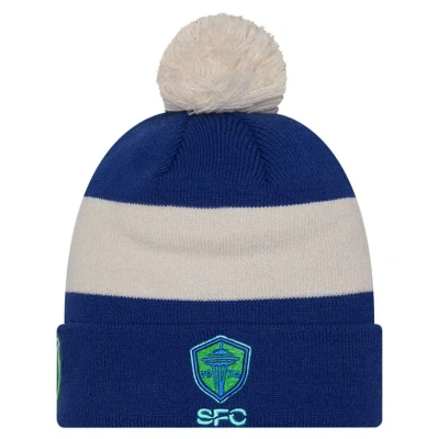 New Era Blue Seattle Sounders Fc 2024 Kick Off Collection Cuffed Knit Hat With Pom