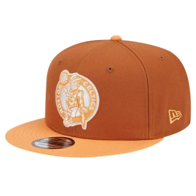 New Era Men's Brown/orange Boston Celtics 2-tone Color Pack 9fifty Snapback Hat In Brown Oran