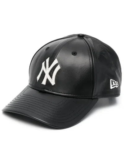 New Era Embroidered-logo Leather Cap In Black