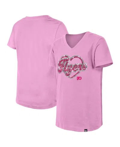 New Era Kids' Girl's Big Boys And Girls Pink Philadelphia Flyers Flip Sequin V-neck T-shirt