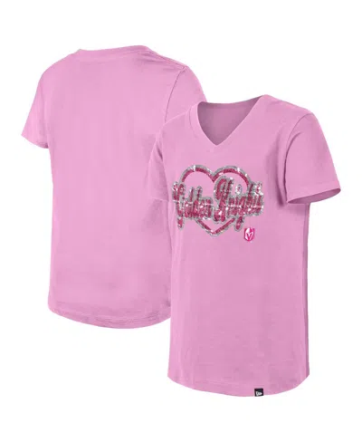 NEW ERA GIRL'S BIG BOYS AND GIRLS PINK VEGAS GOLDEN KNIGHTS FLIP SEQUIN V-NECK T-SHIRT