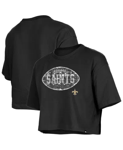 New Era Girl's Black New Orleans Saints Flip Sequin Boxy T-shirt