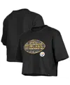 New Era Girl's Black Pittsburgh Steelers Flip Sequin Boxy T-shirt In Black