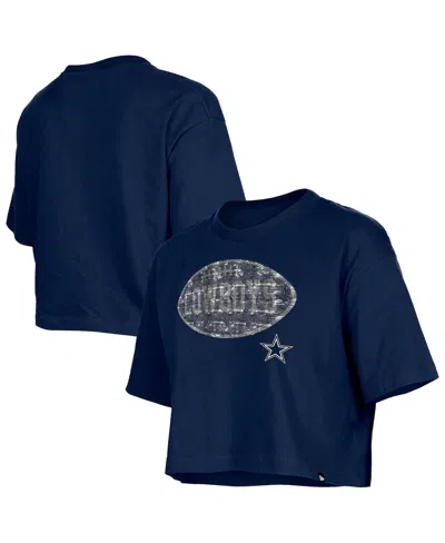 New Era Kids' Girl's Navy Dallas Cowboys Flip Sequin Boxy T-shirt In Blue