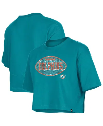 New Era Kids' Girls Aqua Miami Dolphins Flip Sequin Boxy T-shirt In Green