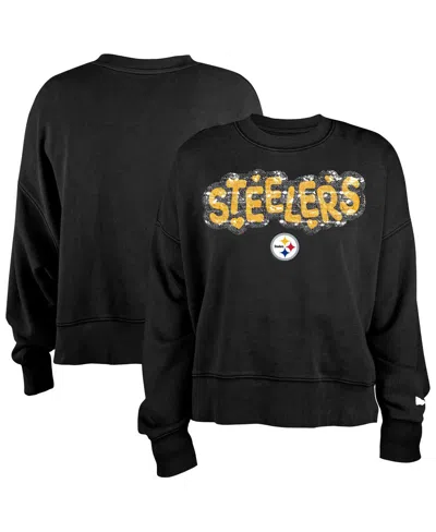 New Era Kids' Girls Black Pittsburgh Steelers Flip Sequin Sweatshirt