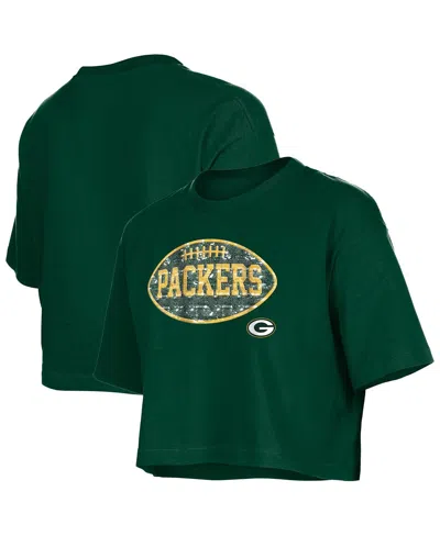 New Era Kids' Girls Green Green Bay Packers Flip Sequin Boxy T-shirt