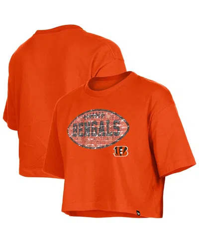 New Era Kids' Girls Orange Cincinnati Bengals Flip Sequin Boxy T-shirt In Red