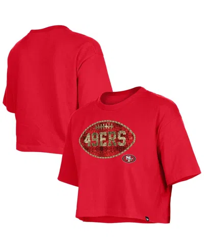New Era Kids' Girls Scarlet San Francisco 49ers Flip Sequin Boxy T-shirt In Red