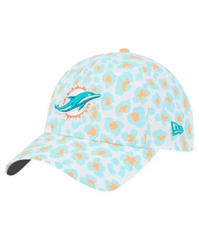 New Era Babies' Girls Toddler White Miami Dolphins Active Leopard 9twenty Adjustable Hat In Blue