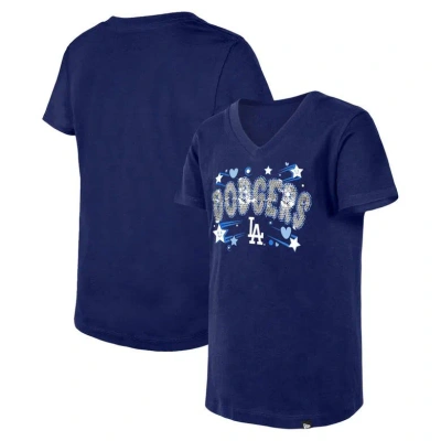 New Era Kids' Girls Youth  Royal Los Angeles Dodgers Sequin V-neck T-shirt