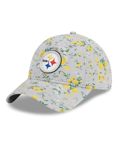 New Era Girls Youthgray Pittsburgh Steelers Bouquet 9twenty Adjustable Hat In Gray