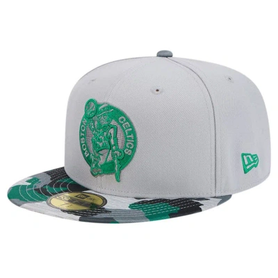 New Era Gray Boston Celtics Active Color Camo Visor 59fifty Fitted Hat