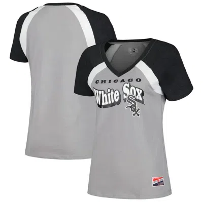 New Era Grey Chicago White Sox Heathered Raglan V-neck T-shirt