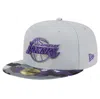 New Era Gray Los Angeles Lakers Active Color Camo Visor 59fifty Fitted Hat In Gray