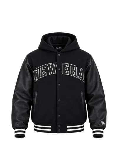 New Era Heritage Hooded Varsity Jacket In Black